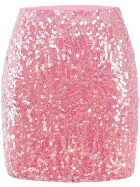 MANER Womens Sequin Skirt Sparkle Stretchy Bodycon Mini Night Out Pink L NWT